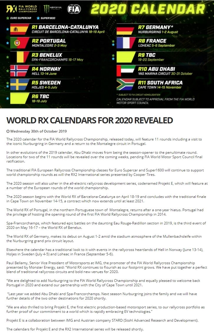 Calendrier Rallycross 2021 NOUVEAU CALENDRIER FIA WORLD RX 2020 !   Rallycross de Lohéac